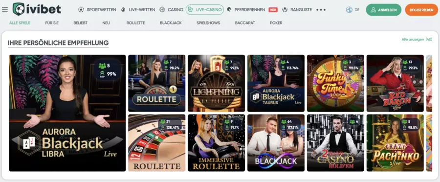 Ivibet live casino